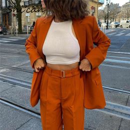 Fur Solid Orange Office Ladies Jacket Coat Fashion Spring Oversize Double Breasted Women Tops Vintage Casual Outwear 2022 Abrigo New