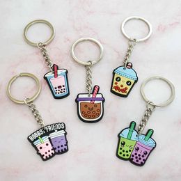 Keychains Boba Tea Keychains Mini Milk Bottle Pendant Cartoon Cute Keyrings For Women Purse Backpack Ornament