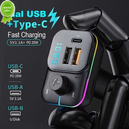 New Dual USB Car Charger FM Transmitter Bluetooth Adapter PD 25W Quick Charger Handsfree Stereo Mp3 Music Player Colorful Lights