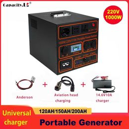 Portable Generator 12v 200ah Lifepo4 battery 150ah120ah Battery pack Solar Rechargeable Inverter 220V1000W Outdoor RV Motor