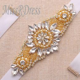 Wedding Sashes MissRDress Gold Rhinestones Belt Handmade Beads Crystal Bridal Sash Dress For Accessories JK861