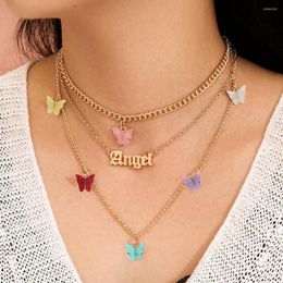 Chains Layered Necklace Statement Candy Color Acrylic Butterfly Choker Letter Alphabet Angel Pendant Jewelry Gifts For Women