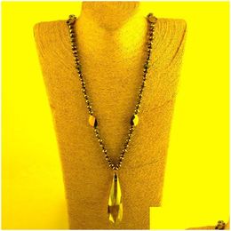 Pendant Necklaces Fashion Bohemian Tribal Jewellery Crystal / Hematite Long Knotted Glass Drop Necklacespendant Delivery Pendants Dh0Q9