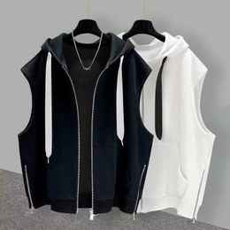 Mens Tank Tops Sleeveless Tshirt Men Summer Top With Hood Fashion None Sleeve Hoodie Zip Up Casual Sportswear Clothes For 230518