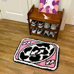 UNO Reverse Card Rug for Girls Rooms Pink Handmade Tufted Rug for Birthday Gift Fluffy Tufted Rug Soft Rectangle Mat T230519