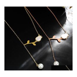 Pendant Necklaces Rose Tip Flower Stainless Steel Necklace Womens Nonfading Allmatching Fashionable Gold Chain Couple Drop Delivery Dhiu7