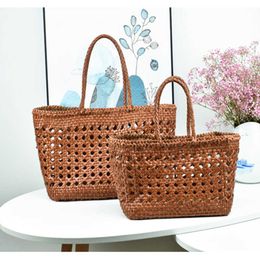 Shoulder Bags Big Leather Hollowed Woven with Casual Inside Vintage Shopping Tote bag 230426