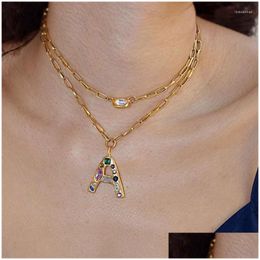 Pendant Necklaces Trend Inlaid Colorf Shiny Zircon Letters A Long Chain Gold Color Charm Necklace For Women Girls Party Accessories Dhlsk