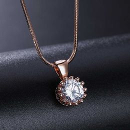 Top Quality Crown Crystal Necklace Rose Gold Colour Fashion Jewellery Nickel Free Pendant Crystal