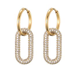 Hoop Huggie LOVBEAFAS Gold Colour Round Stainless Steel Hoop Earrings Zirconia Copper Oval Rectangle Earrings For Women Ear Clasp Jewellery 230519