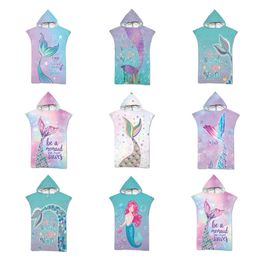 Mermaid tail Printed Microfiber Wetsuit Changing Robe Poncho Towel Quick Drying Hooded Beach Towel For Swim Beach Bath Towel