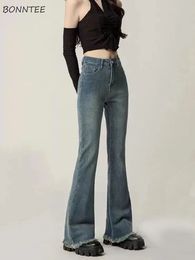 Women's Jeans Flare Jeans Women Elegant All-match Vintage Denim Ulzzang Streetwear Simple Trousers American Stylish Trendy Ripped Distressed 230519