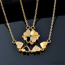 Folding Clover Magnetic Necklace Vintage Heart-shaped Stainless Steel Chain Choker Jewelry for Women Gift