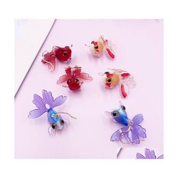 Dangle Chandelier Rainbow Gradient Resin Goldfish Drop Earrings For Women Girl Purple Red Clear Arcylic Fish Statement Jewelry Deli Dh3Tg