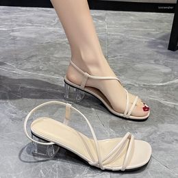 Sandals 2023 Summer Transparent Chunky High Heels Shoes Women Sandalias Fashion Elegant Slip On Gladiator Woman