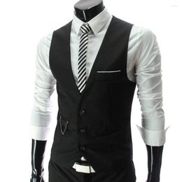 Men's Vests Fashion Men Jacket Waistcoat Suit Vest Groomsmen Business Solid Colour V Neck Sleeveless Button Pocket Blazer