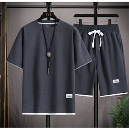 Mens Tracksuits Summer Two Piece Set Linen Fabric Casual TShirt And Shorts Sports Suit Fashion Short Sleeve Tracksuit Men Suits 230518