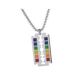 Pendant Necklaces Fashion Rainbow Gay Pride Necklace Safety Razor Blade Hip Hop Lesbian Love Beaded Chain Jewelrypendant Drop Delive Dhch0