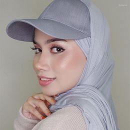 Ethnic Clothing Sporty Muslim Women's Instant Hijab 2in1 Jersey Scarf Shawl With Base Ball Cap All In One 180X80CM Plain Summer Ready To