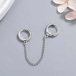 Hoop Earrings Fashion Double Ear Hole Piercing Smooth Simple Hoops Chain Connected Shiny Charming Female Earring Jewelry