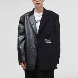 Men's Suits Autumn Winter Black Soft Faux Leather Blazer Men Casual Loose Mens Jackets And Coats