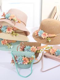 Hats Children's Summer Straw Hat Bag Set Female Cute Sunscreen Girls Travel Sun Visor Baby Beach