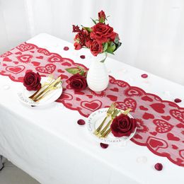 Table Cloth Valentines Day Lace Runner Placemat For Dining Red Love Heart Tablecloth Cover Wedding Birthday Party Decor