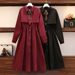 Basic Casual Dresses Plus Size Elegant Y2K red Dress Women autumn Puff Sleeve Empire V Neck Lace Voile Mesh Dresses Button A Line 230519