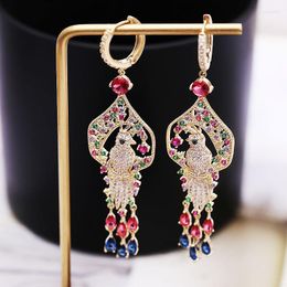 Dangle Earrings HUAMI High Quality Luxury Women Phoenix Drop Tassel Colourful Zircon Ins Elegant Joyeria Fina Para Mujer