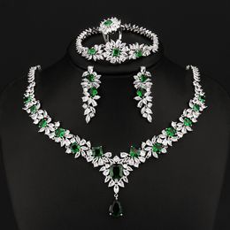 Wedding Jewellery Sets AMC Luxury Asymetrical Emerald Green 4pc Set Necklace Earring Ring Brecelet Bridal Party Accossories For Women 230519