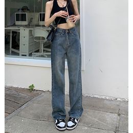 Women's Jeans Vintage Jeans Woman's High Waist Summer Blue Wide Leg Denim Trouser Baggy Casual Streetwear Classic Straight Mom Jean Pants 230519