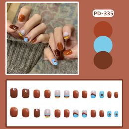 False Nails Brown Short Press On Elegant Fingernails Stickers Artificial Save Time Manicure Salon DIY Art NNFalse