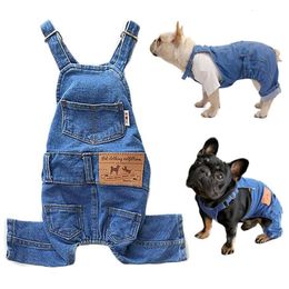 Dog Apparel Fashion Pet Jean Overalls for Dogs Soft Denim French Bulldog Apparel Puppy Costumes for Small Medium Dogs Jeans Shirt Pant Sets 230518