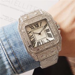 Iced Out Watches for Men and Women Full Diamond Strap Quartz Movement Fashion Dress Watch Auto Date Waterproof Analogue High Quality288F
