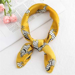 Fashion print silk scarf square women small size skinny bag tie band ribbon neck head kerchief satin smooth foulard scarves G220513