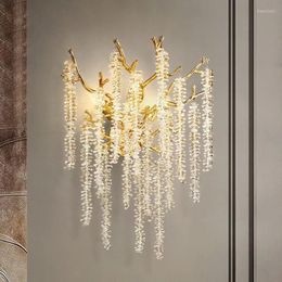 Wall Lamp Modern El Living Room Bedroom Light Luxury Art Led Branch Leaf Tassel Crystal