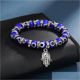 Chain Turkey Evil Blue Eyes Beaded Bracelets Men Women Religious Hamsa Hand Charm Bracelet Bangles Handmade Jewellery Drop Deli Dhgarden Dhbad