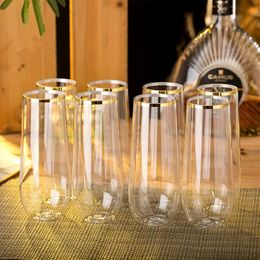 Shatterproof Drinkware Party Düğün Temiz Kokteyl STEMLESS Plastik Şarap Gözlükleri Altın Jant Plastik Şampanya Flütleri