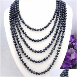 Pendant Necklaces Black Freshwater Pearl Customized Length 78Mm Tahitian 100 Inches Fashion Elegant Handmade Beaded Gifts Drop Deliv Dhe0Y