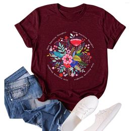 Women's T Shirts Women Flower Graphic Summer Shirt Floral Printed Pullovers Tops Round Neck Girls Short Sleeve Casual Tees Camisas De Mujer