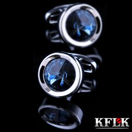 KFLK Jewelry shirt cufflink for mens Brand Crystal Cuff links Wholesale designer Buttons french High Quality Round guests