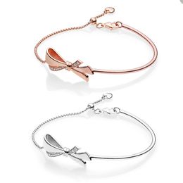 Luxury Rose Gold Bow Slider Bracelet for Pandora 925 Sterling Silver Party Jewelry designer Bracelets For Women Sisters Gift Hand Chain bracelet with Original Box