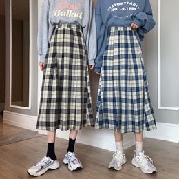 Skirts Spring Summer Women Long skirt Aline Korean style Casual Plaid Fashion Loose Allmatch student female skirts 230519