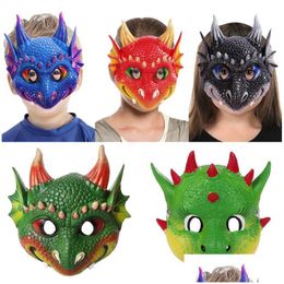 Party Masks Halloween For Kids Dragon Design Child Boys Girls Red Blue Green Black Dinosaur Cosplay Supply Drop Delivery Home Garden Dhjdm