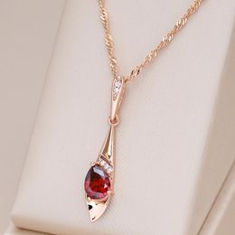 Chains Kinel 585 Rose Gold Color Long Pendant Necklace For Women Red Natural Zircon Bride Vintage Wedding Jewelry Daily Wear Gift