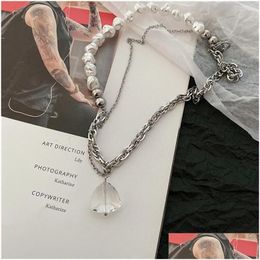 Pendant Necklaces Chic Asymmetric Beaded Pearls Necklace For Women Chunky Chain Transparent Crystal Chokers Accessoriespendant Drop Dhhgx