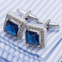 Mens Jewellery French Suit Shirt Cufflinks Sea Blue Crystal Cuff Link Buttons Lawyer Gemelos Father's Day Gift Dad Twins Shirt Man