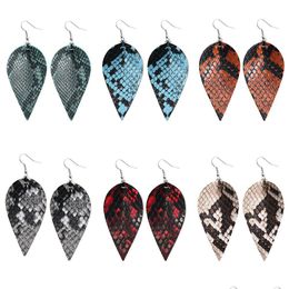 Charm Fashion Pu Leaf Leather Dangle Earrings For Women Snake Skin Pattern Mti Colors Bohemia Double Side Hook Jewelry Drop D Dhgarden Dhmgt