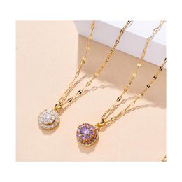 Pendant Necklaces Design Sense Rotatable Lucky Crystal Stainless Steel For Women Korean Fashion Sexy Female Clavicle Chain Gift Drop Dhjkp