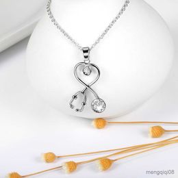 Women's Neck Chain Love Stethoscope Necklace Pendant White Gold Colour Zircon Crystal Jewerly Free